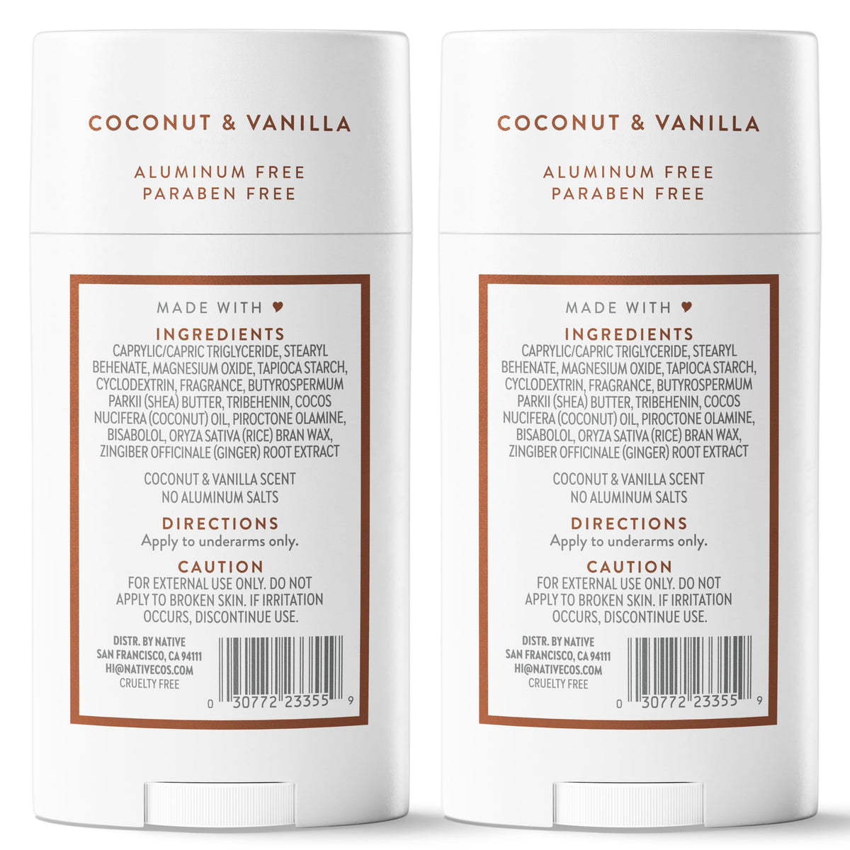 Native deodorant beside shea butter and coconut highlighting moisturizing ingredients