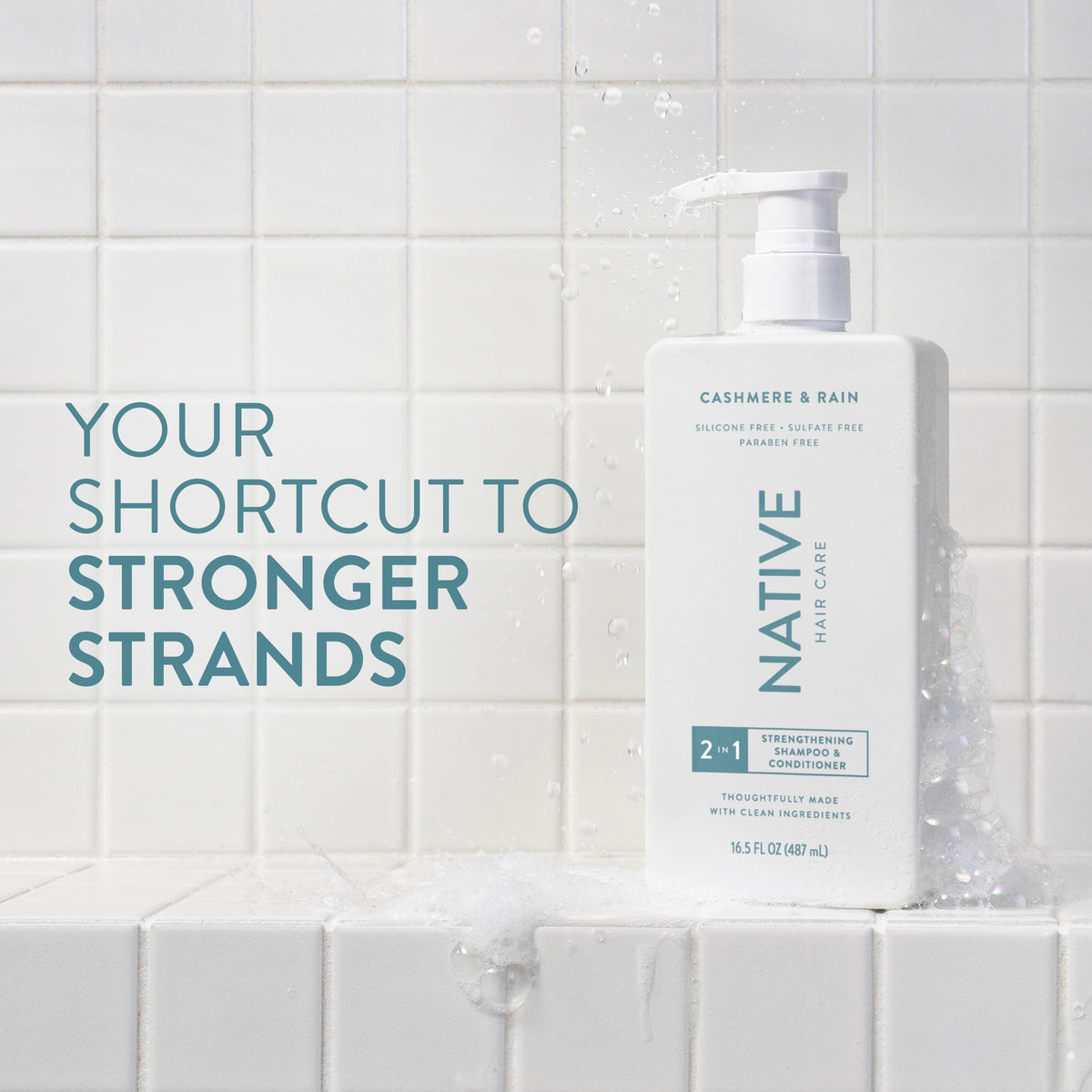 Native label close-up highlighting ingredients and strengthening benefit