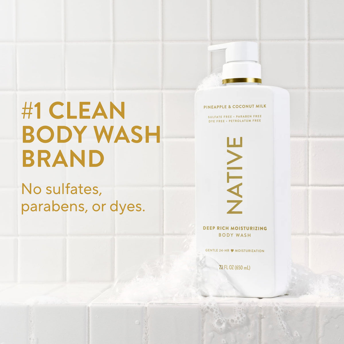 Native body wash pump producing creamy foam for easy cleansing