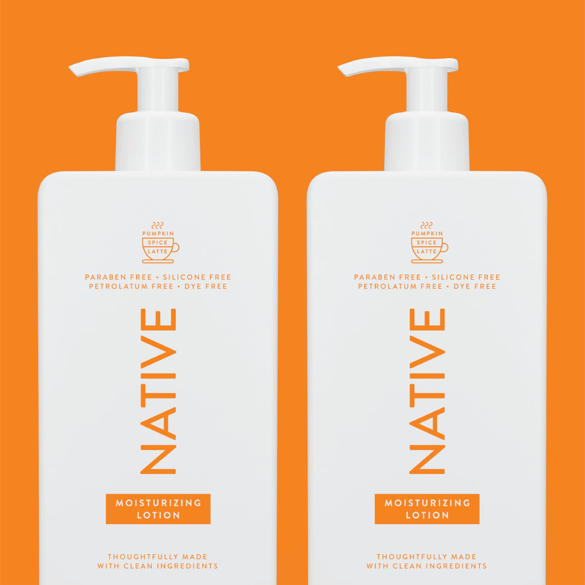 Person applying Native Pumpkin Spice Latte lotion to arms in cozy fall setting for long-lasting softness benefit