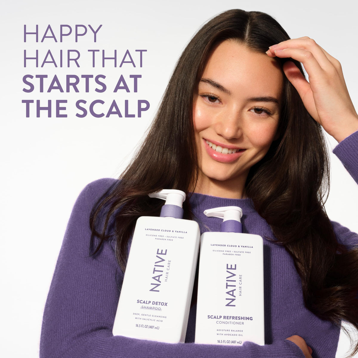 Native salicylic acid ingredient visual highlighting targeted scalp exfoliation benefit