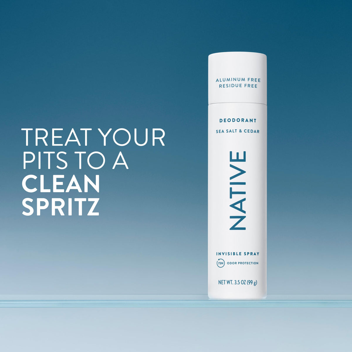Native Sea Salt & Cedar side label highlighting ingredients and clean formula benefit