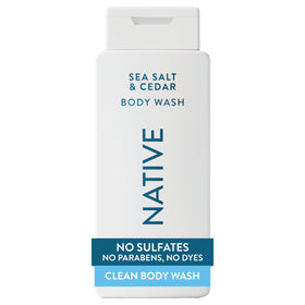 Native front bottle view showing clean Sea Salt & Cedar scent benefit