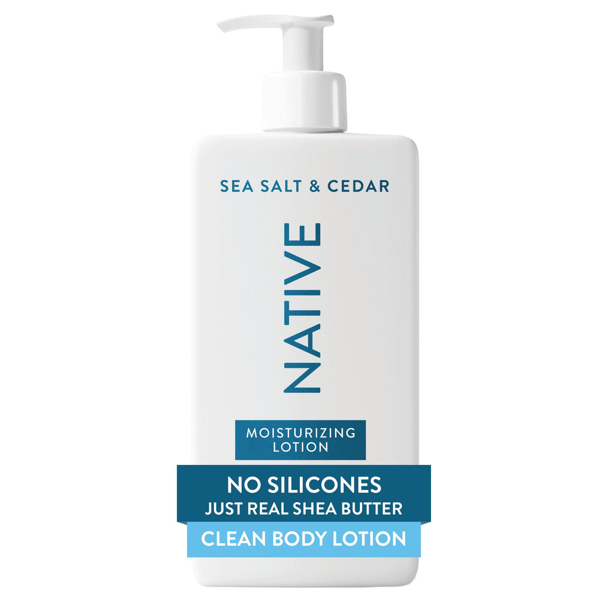 Native front packaging of Sea Salt & Cedar lotion showing 16.5 fl oz and clean design