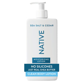 Native front packaging of Sea Salt & Cedar lotion showing 16.5 fl oz and clean design