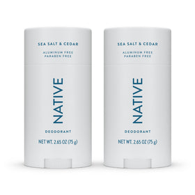 Native front packaging of Sea Salt & Cedar twin pack showing product convenience