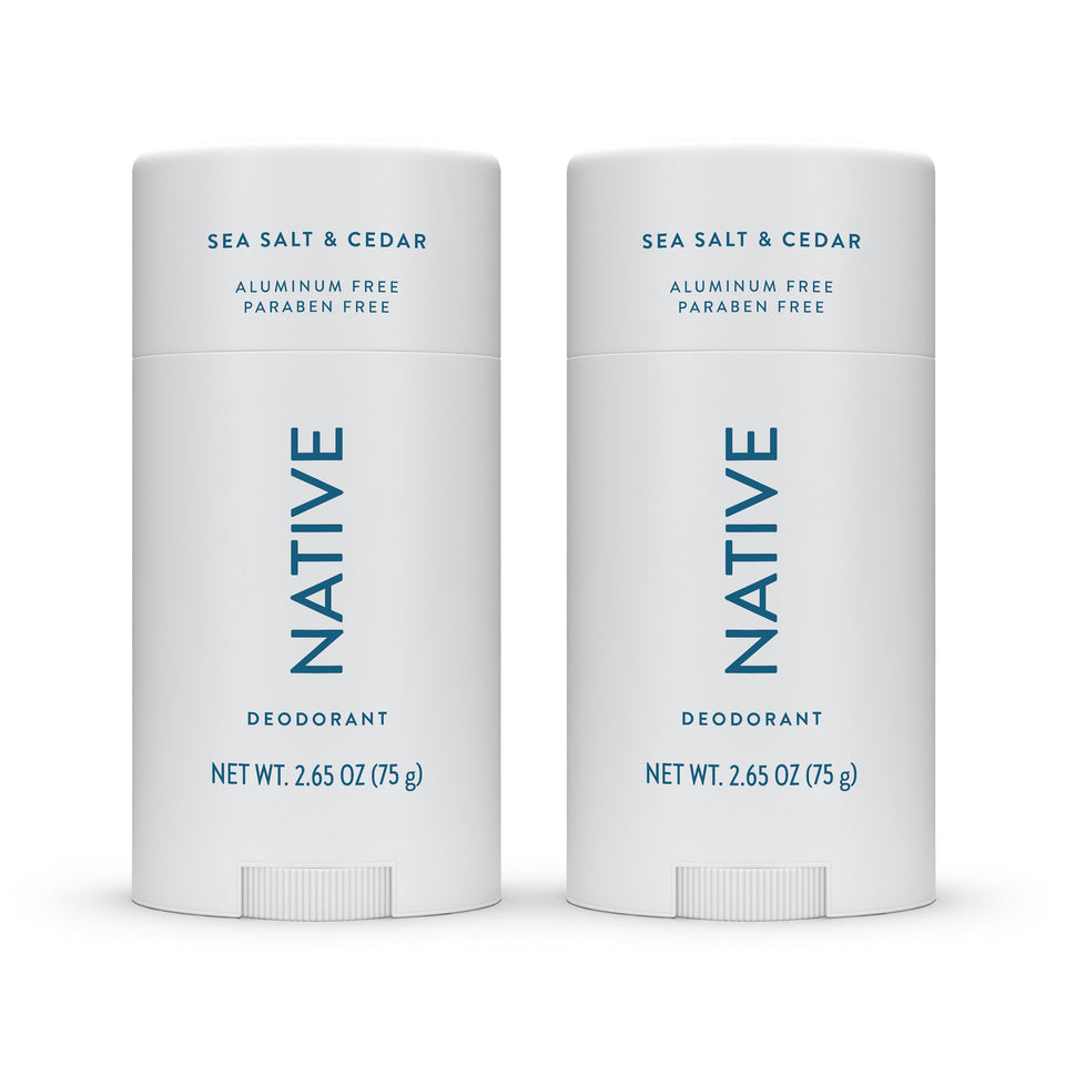 Native front packaging of Sea Salt & Cedar twin pack showing product convenience