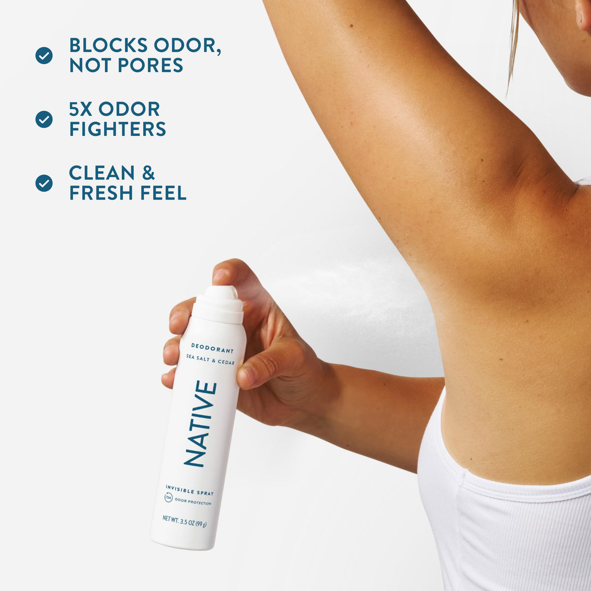 Native Sea Salt & Cedar held in hand to show 3.5 oz size and travel-friendly benefit