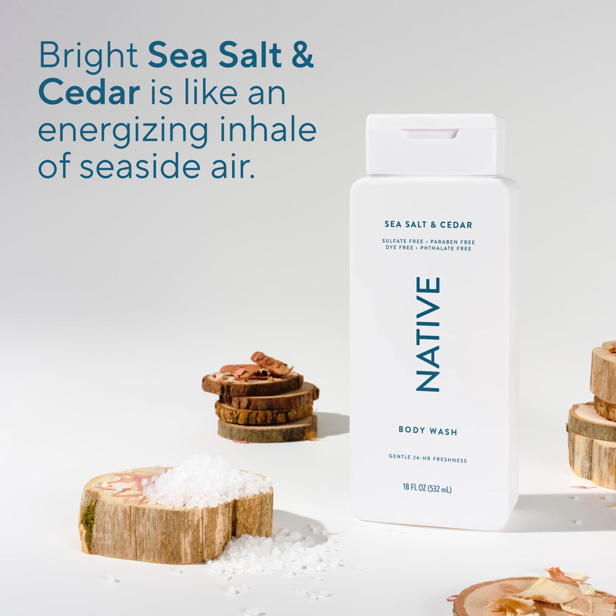 Native bottle in shower being used for effective daily cleansing