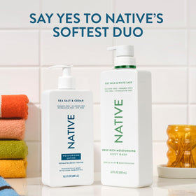 Native product label close-up listing key ingredients and clean formula features