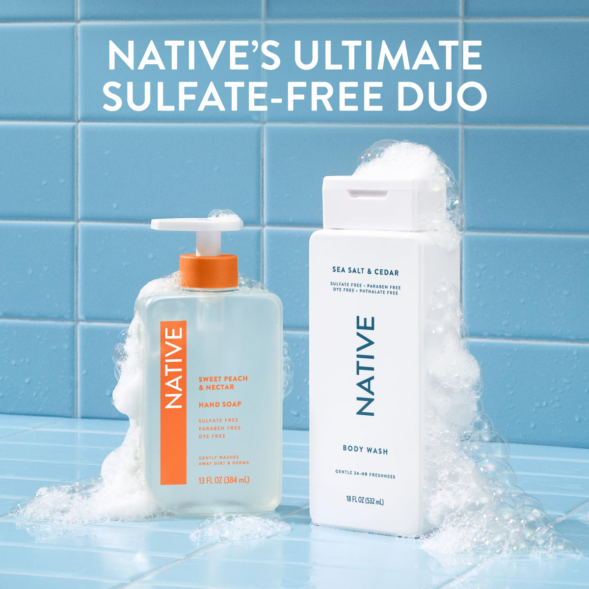 Native on bathroom shelf styled for spa-like refreshing shower routine