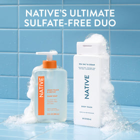 Native on bathroom shelf styled for spa-like refreshing shower routine