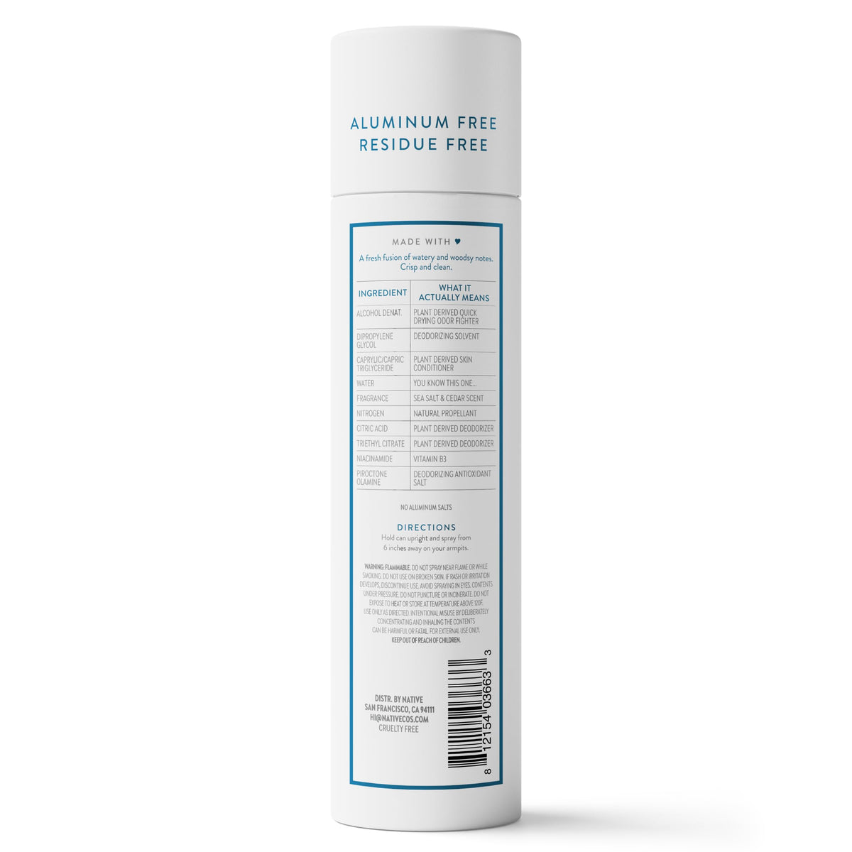 Native Sea Salt & Cedar recyclable metal can ready for recycling showing eco-friendly benefit