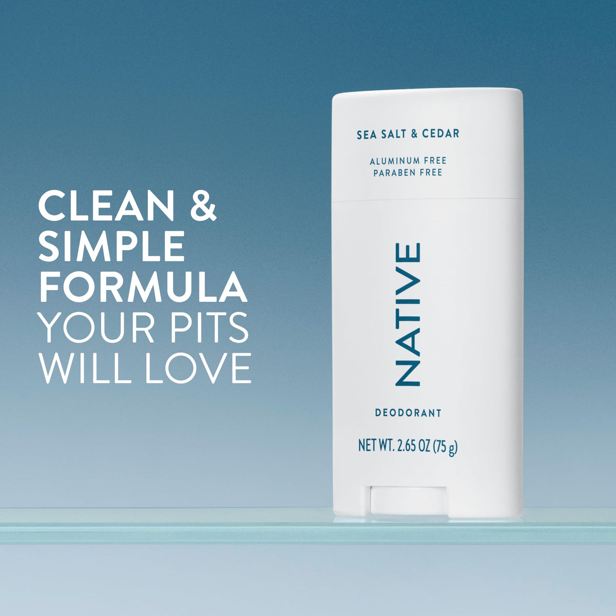 Native deodorant stick turned up showing solid glide and easy application