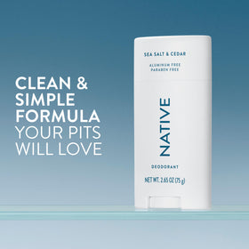 Native deodorant stick turned up showing solid glide and easy application