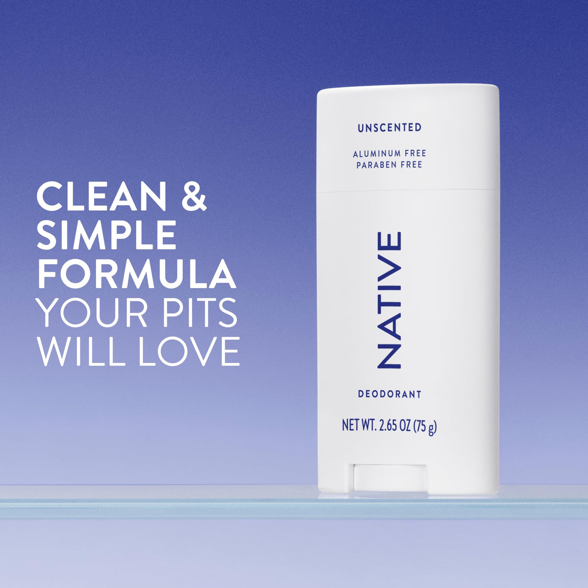 Native deodorant stick close-up displaying smooth rounded surface for easy glide