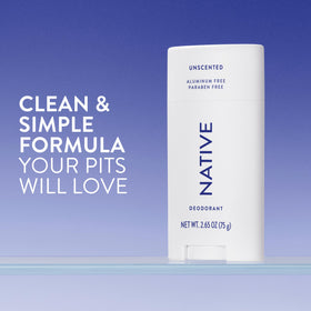 Native deodorant stick close-up displaying smooth rounded surface for easy glide