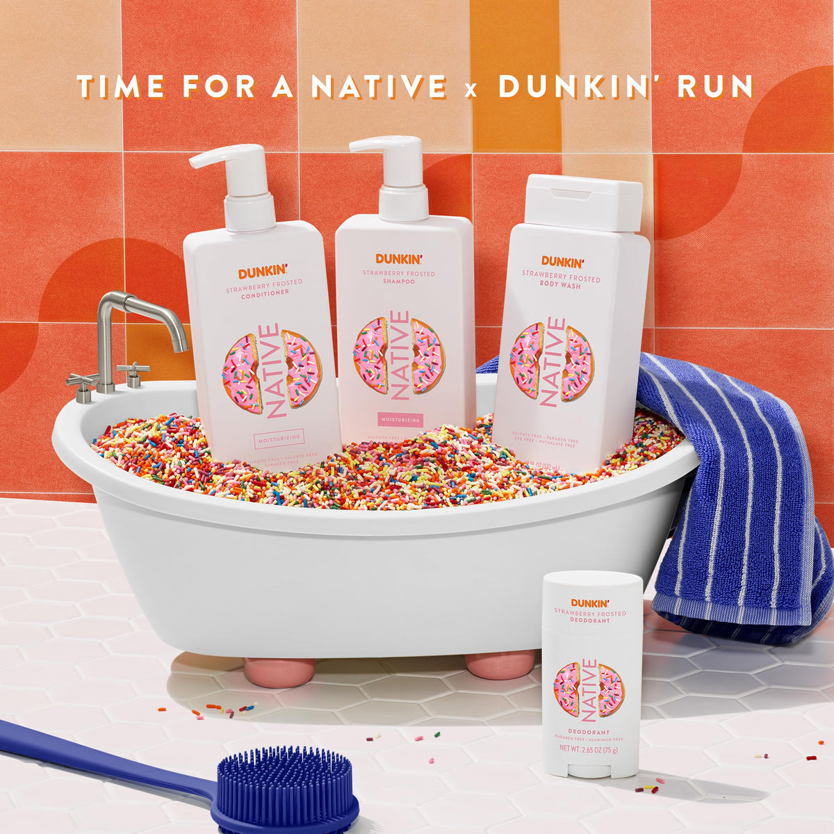 Native shampoo in shower scene showing cleansing action and scented experience