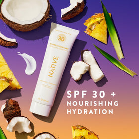 Native sunscreen cap open showing dispenser, easy squeeze and controlled application