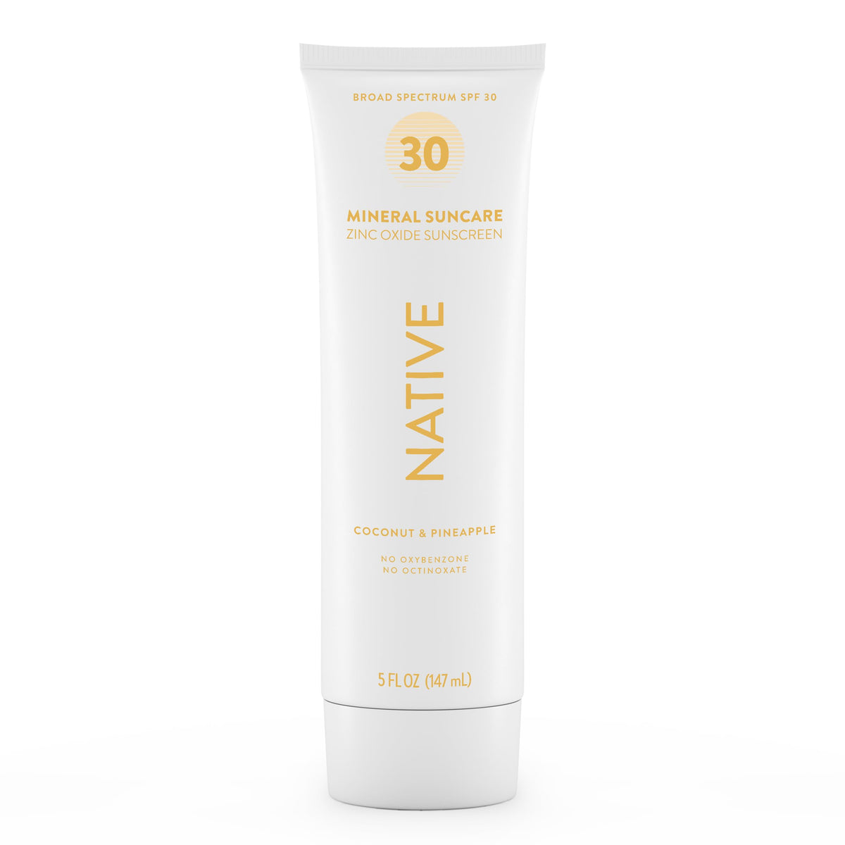 Native sunscreen front tube pineapples and coconut scent, travel-friendly protection