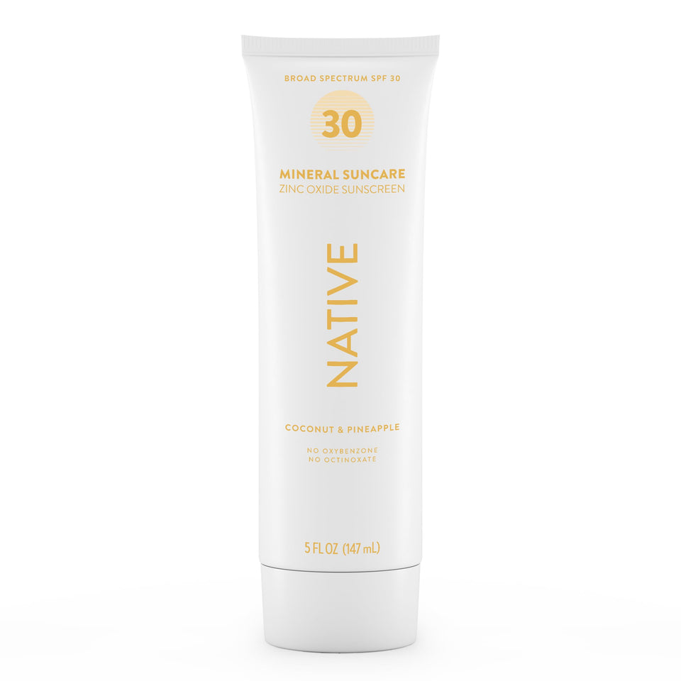 Native sunscreen front tube pineapples and coconut scent, travel-friendly protection