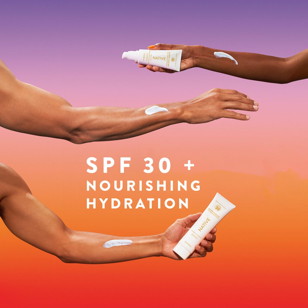 Native sunscreen label close-up showing zinc oxide and reef-safe ingredients