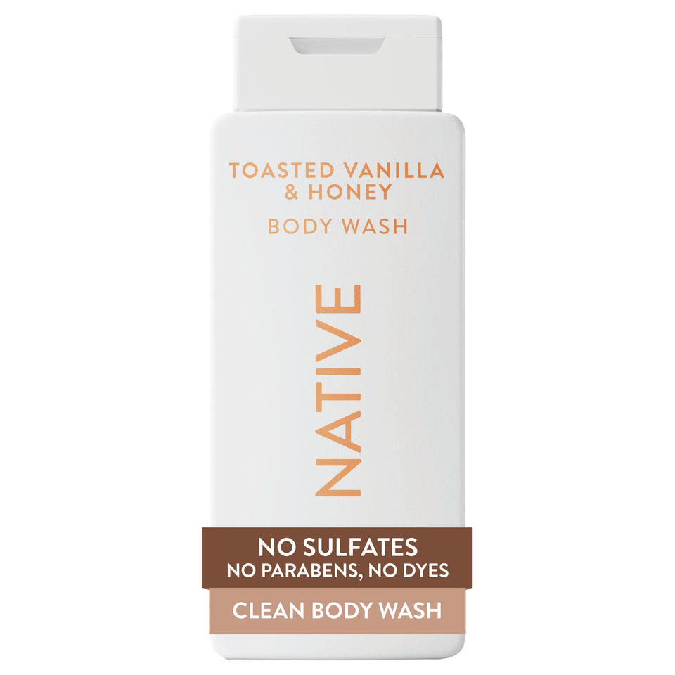 Native front bottle showing toasted vanilla honey scent and convenient size