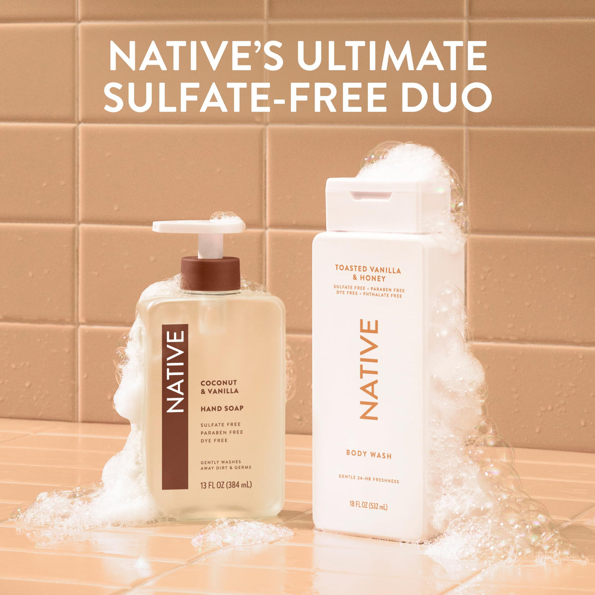Native ingredients list detail emphasizing plant-based cleansers and free-from benefits