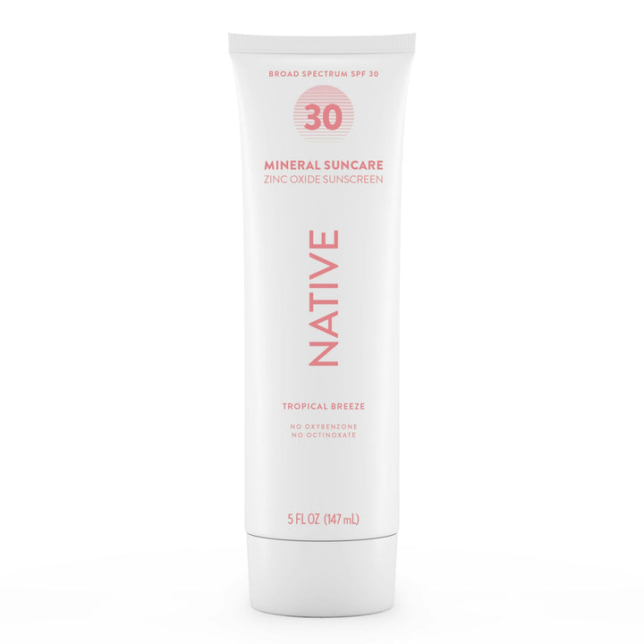 Native front packaging showing Tropical Breeze scent and SPF 30 protection