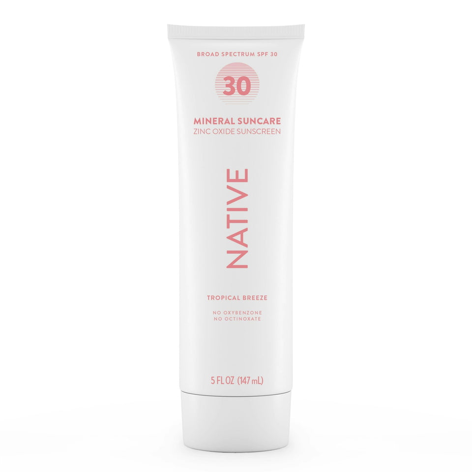 Native front packaging showing Tropical Breeze scent and SPF 30 protection