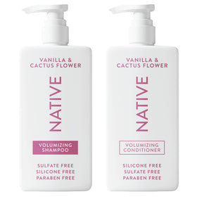 Native front packaging showing volumizing shampoo and conditioner benefits
