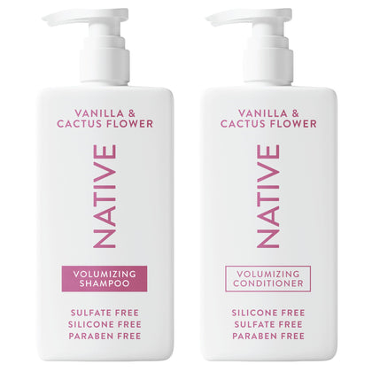Native front packaging showing volumizing shampoo and conditioner benefits