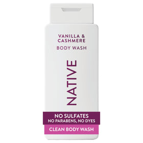 Native bottle front packaging showing Vanilla & Cashmere label and benefits
