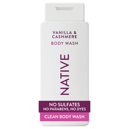 Native bottle front packaging showing Vanilla & Cashmere label and benefits