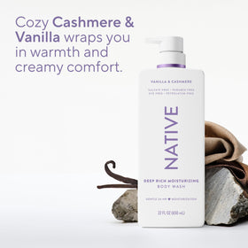 Native bodywash on loofah producing foam for effective cleansing