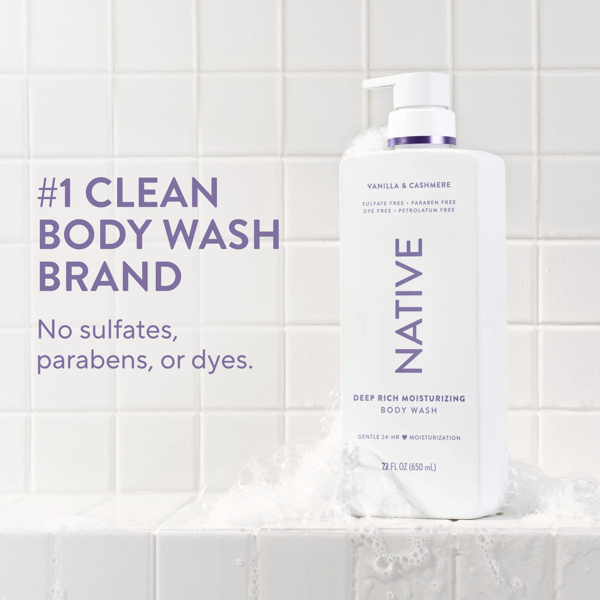 Native pump dispensing bodywash for quick, mess-free use