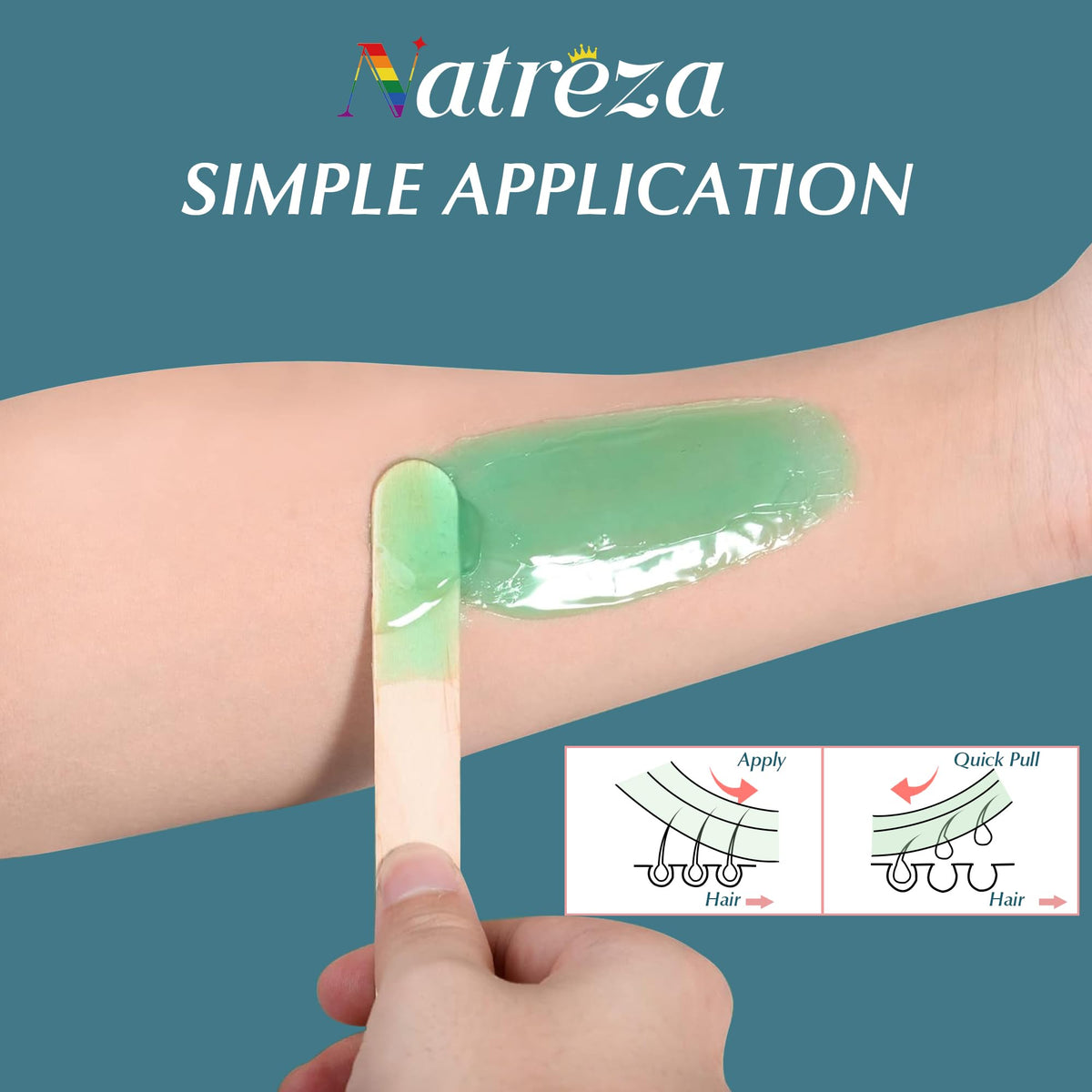 Natreza stripless wax being removed from leg for clean, long-lasting smoothness