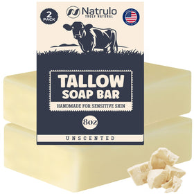 Natrulo front packaging showing unscented beef tallow soap for gentle cleanse