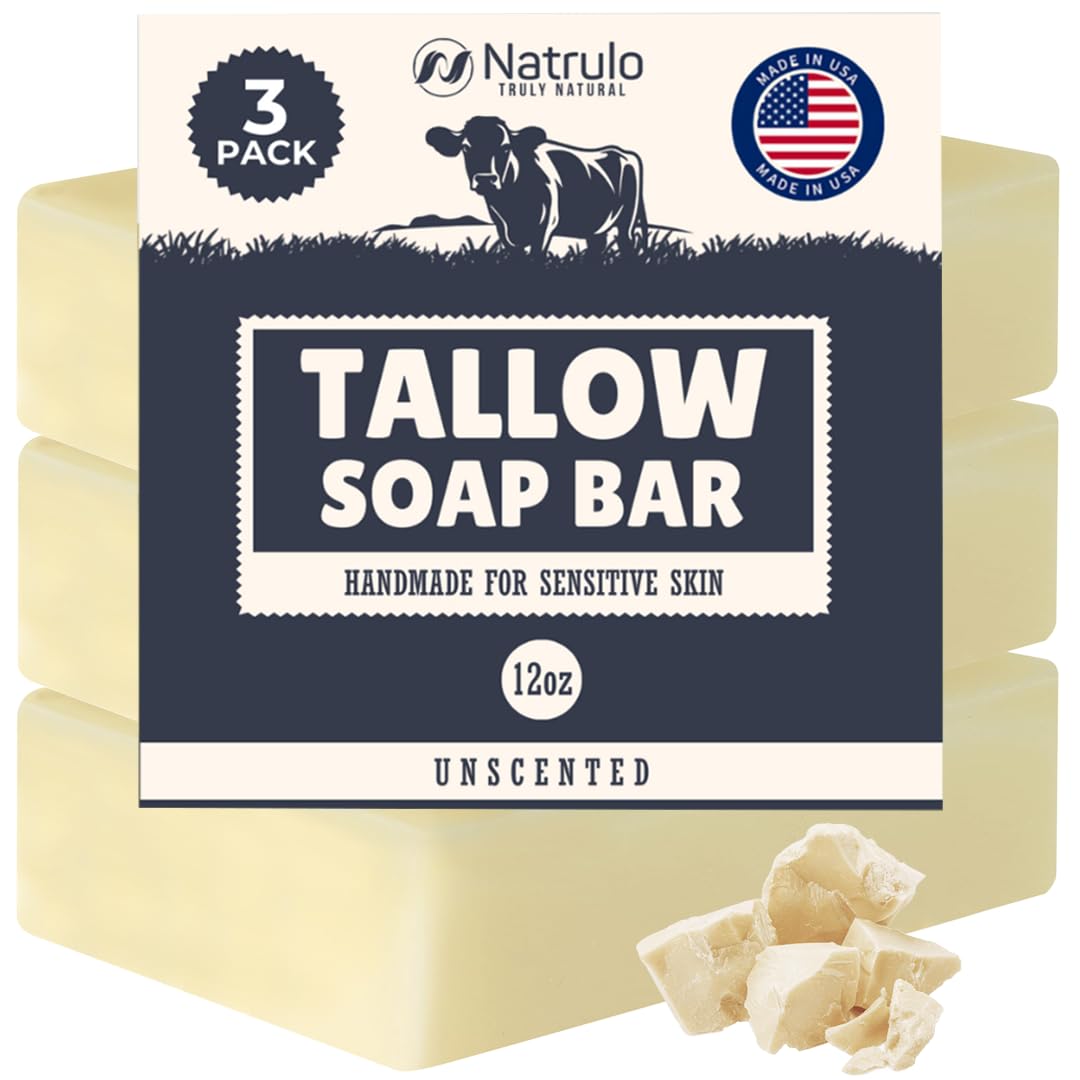 Natrulo front packaging showing unscented grass‑fed tallow soap benefits