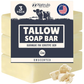 Natrulo front packaging showing unscented grass‑fed tallow soap benefits