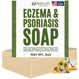 Natrulo front packaging displaying eczema soap benefits and natural ingredients