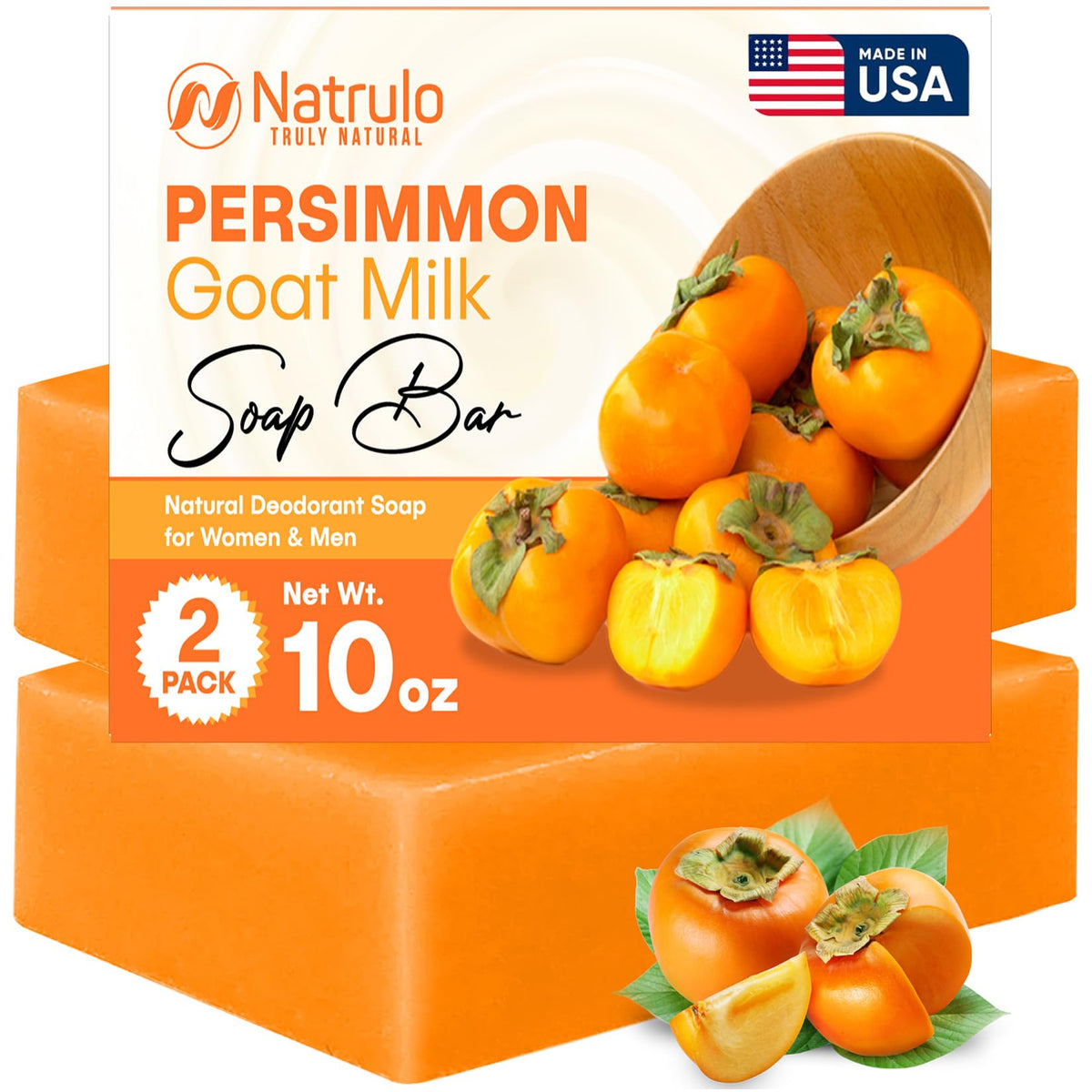 Natrulo persimmon soap front packaging showing artisanal label and benefits