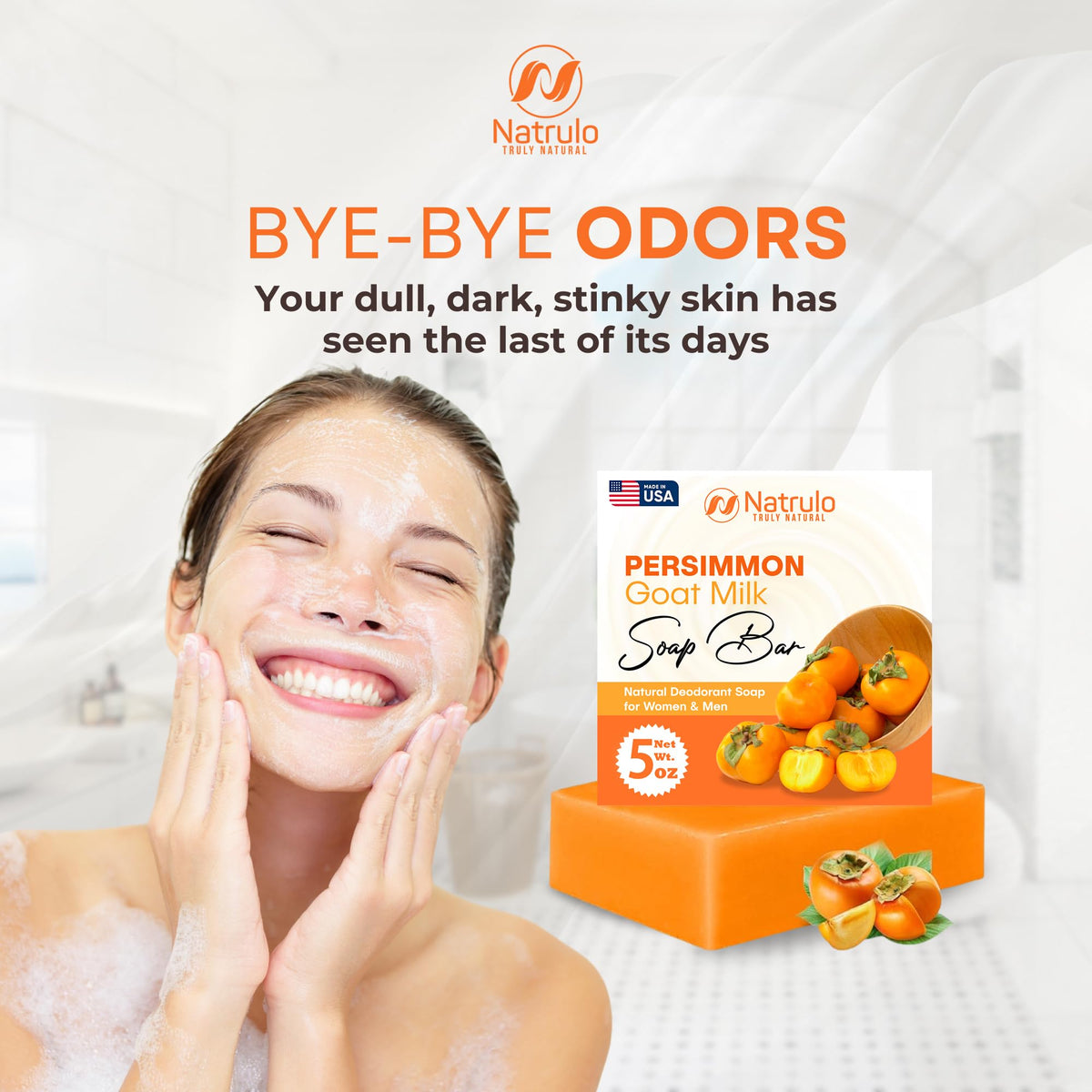 Natrulo persimmon soap producing creamy lather for gentle cleansing