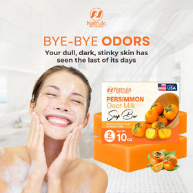 Natrulo persimmon soap on bathroom shelf styled to show daily routine fit