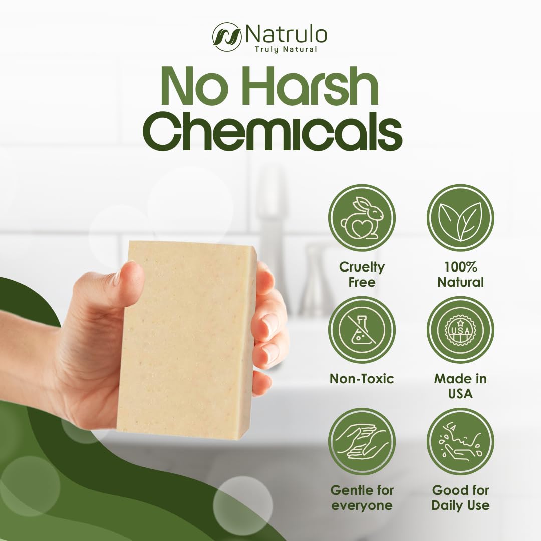 Natrulo soap in hand forming a mild lather to relieve itch and cleanse