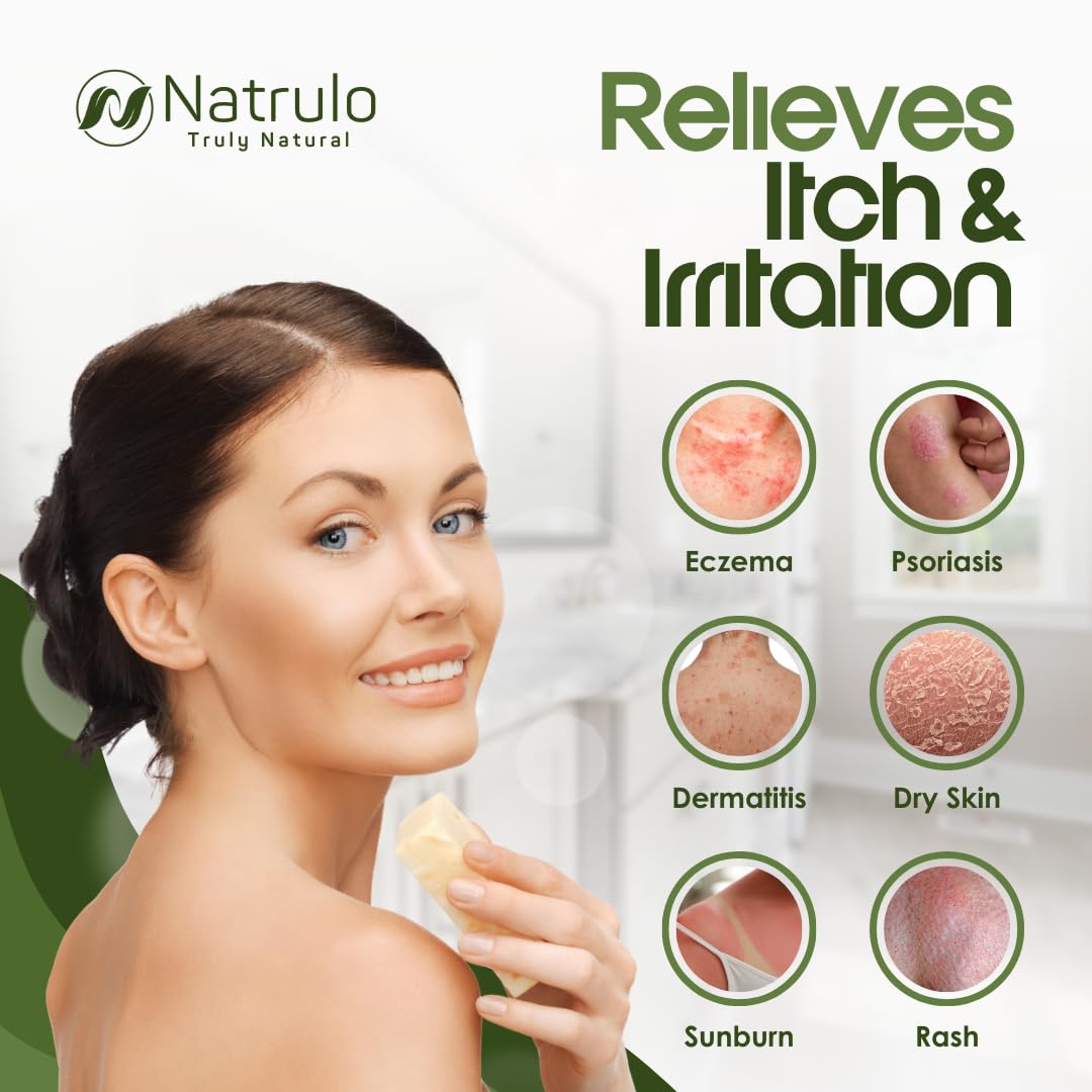 Natrulo soap bar texture showing oatmeal and creamy goat milk for gentle care
