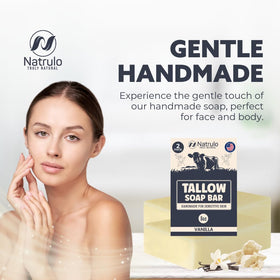 Stack of handmade Natrulo soap bars emphasizing small-batch quality and abundance