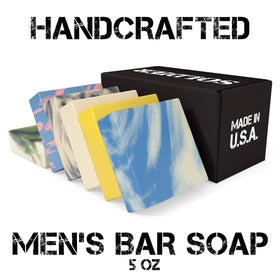 NATURAL AMERICAN soldier bathroom lifestyle display suggests daily use and masculine aesthetic
