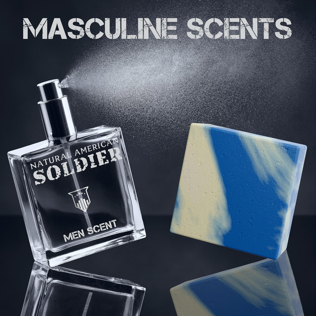 NATURAL AMERICAN soldier six bars lined up displays all armed-forces scents for variety