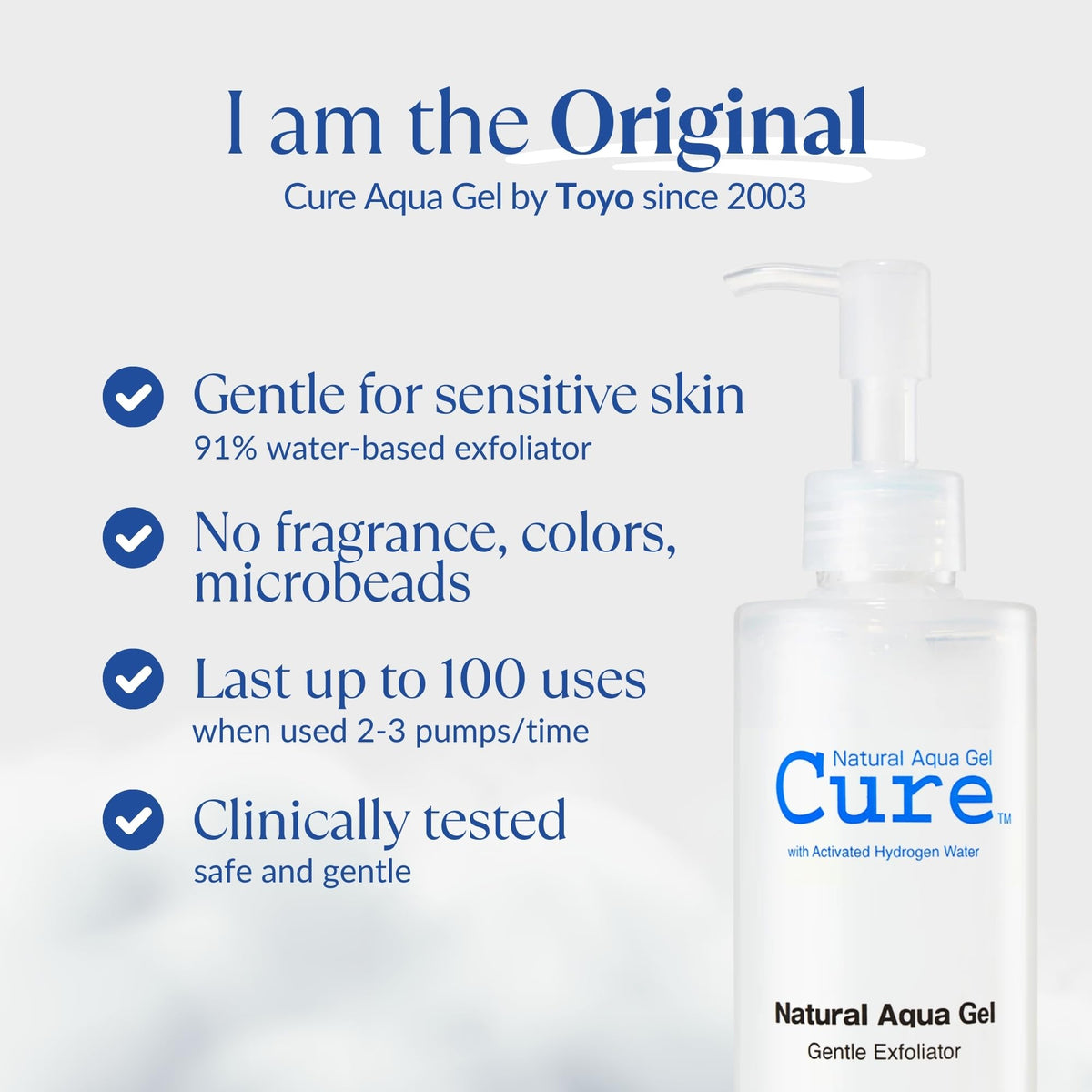 NATURAL AQUA GEL CURE on bathroom shelf in lifestyle setting for routine
